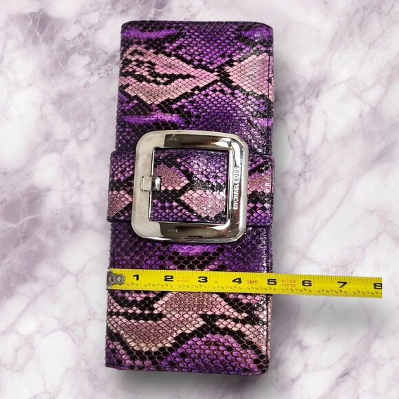 Michael Kors Purple Black Faux Snakeskin Clutch w/ Oversized Buckle Evening Bag - Picture 9 of 9